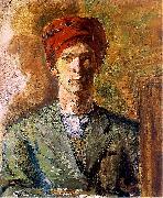 Zygmunt Waliszewski Self-portrait in red headwear oil painting